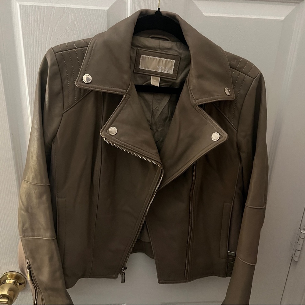 Womens Taupe Faux Leather Moto Jacket